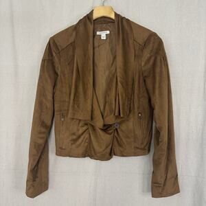 Boston Proper Womens Boho Folk Faux Suede Cropped Jacket Size 10 Tan Brown Indie
